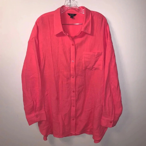 Rachel Roy Pink 100% Cotton Textured Button Up Shirt  XXL - Picture 3 of 10